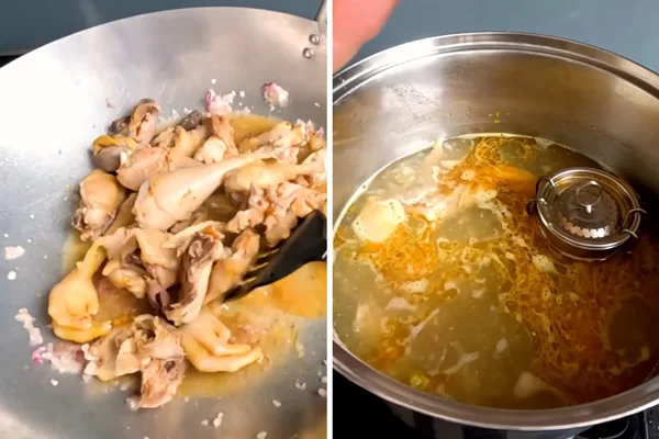 Nấu lẩu gà hấp hèm