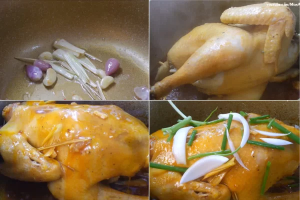 Dùng muỗng rưới đều nước xốt lên thân gà