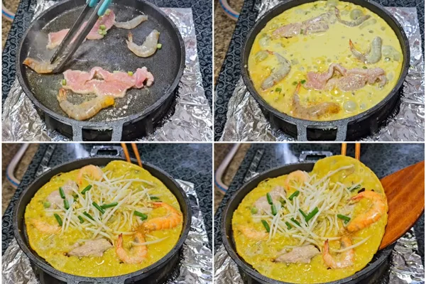 Các bước đổ bánh xèo miền Trung