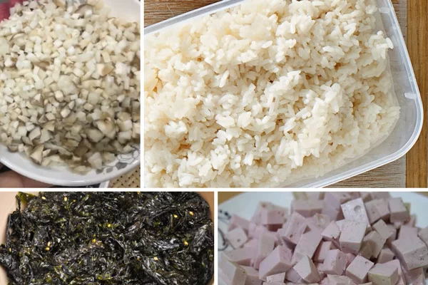 Chả lụa chay cắt hạt lựu nhỏ.