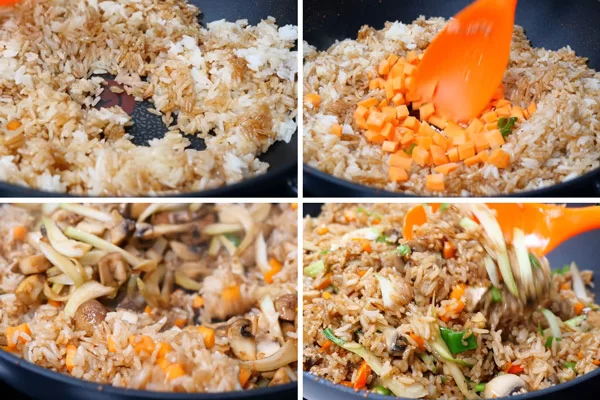 Chiên cơm cùng các nguyên liệu