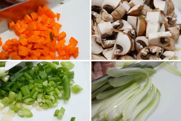 Sơ chế các nguyên liệu trước khi chiên cùng cơm