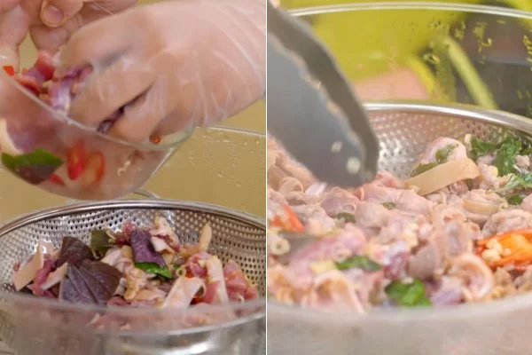 Hấp thịt dê với lá tía tô