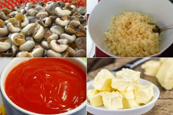 nguyên liệu để xào ốc mỡ bơ tỏi