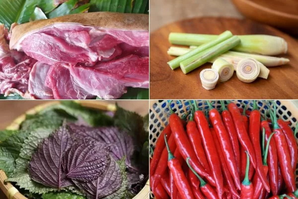 Nguyên liệu nấu món dê hấp tía tô