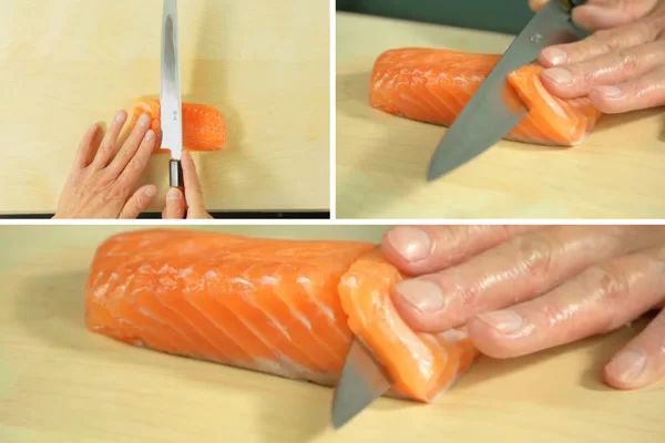 Cách cắt cá hồi làm sushi Nigiri