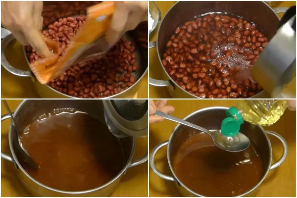 Ngâm lạc trong nước sôi và làm hỗn hợp nước xốt