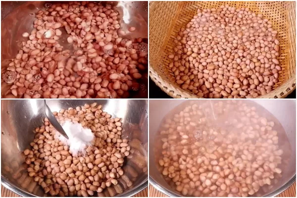 Ngâm lạc trong nước sôi với muối