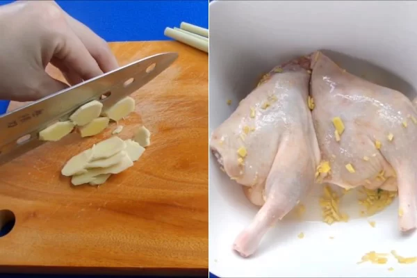Sơ chế thịt vịt với rượu gừng