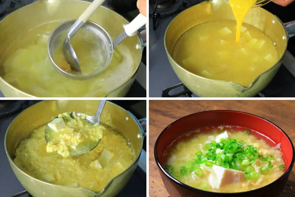 Nấu canh miso trứng