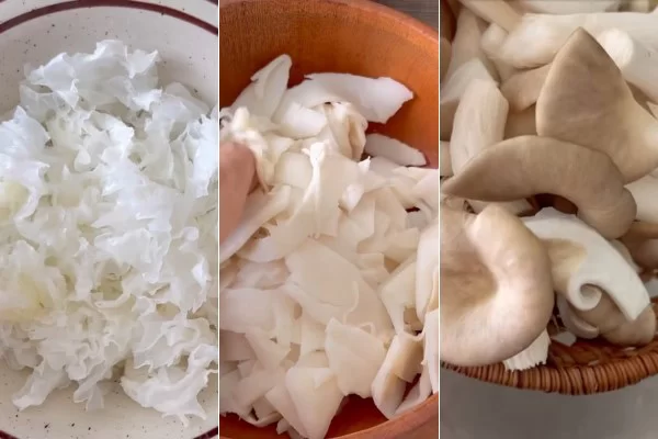 Sơ chế nấm tuyết, măng chua và nấm bào ngư