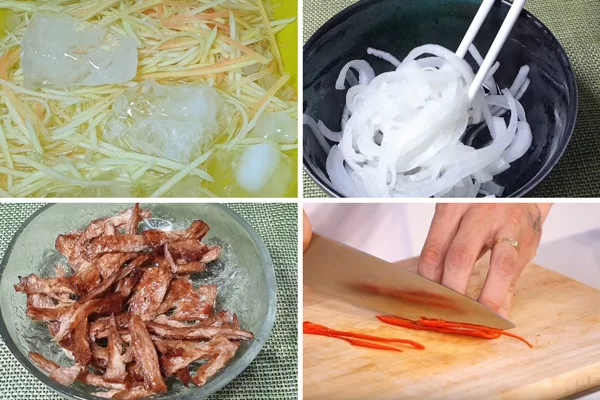 Sơ chế nguyên liệu trộn gỏi đu đủ chay