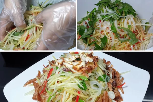 Trộn đều nguyên liệu và xốt trộn gỏi