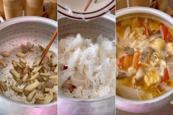 Xào nguyên liệu và nấu canh chua măng chay