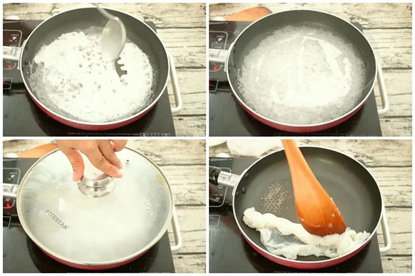 Dàn đều bột vào chảo