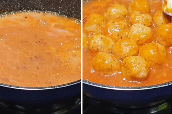 Nấu xốt cà chua cùng xíu mại