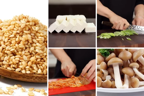 Sơ chế nguyên liệu cho món canh kim chi đậu hũ