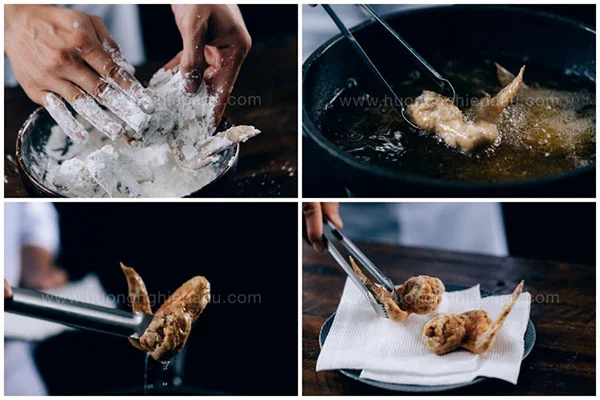 Tẩm cánh gà qua bột và chiên vàng