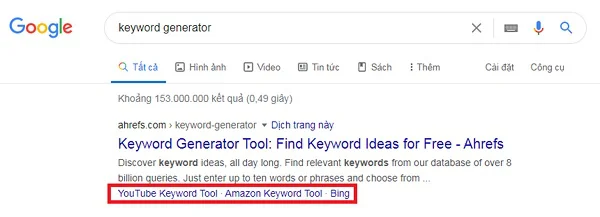 Organic one-line sitelink