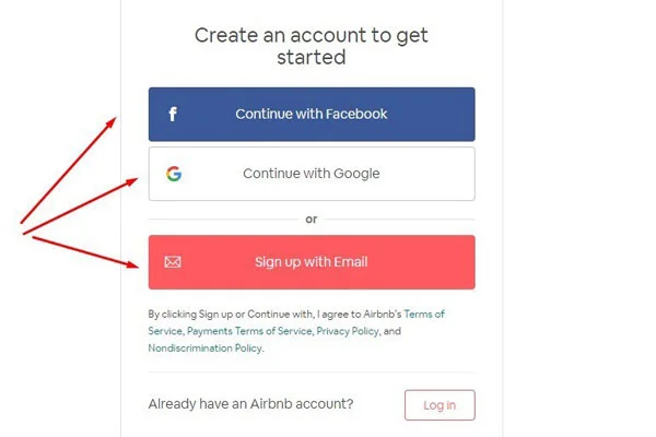 Đăng ký tài khoản Airbnb