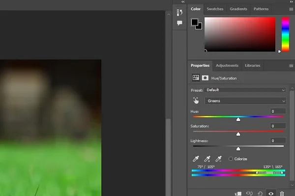 Chọn kênh màu Greens để chỉnh màu của cỏ