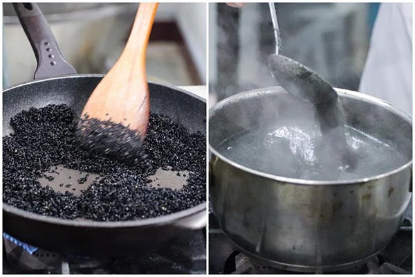 Khâu rang, nấu mè