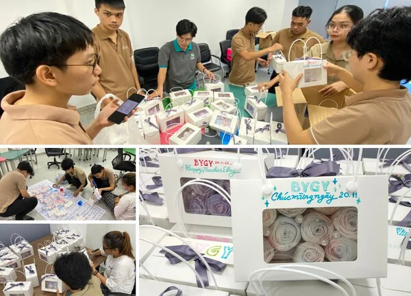 học viên làm hoa giấy handmade tặng thầy cô