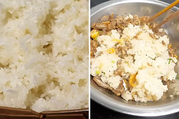 Hấp chín xôi và trộn với thịt bồ