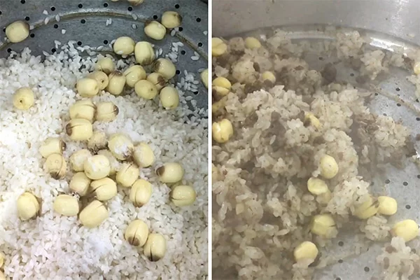 Hấp chung hạt sen và nếp