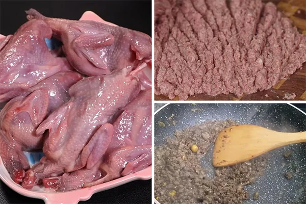Sơ chế và xào chín thịt bồ câu