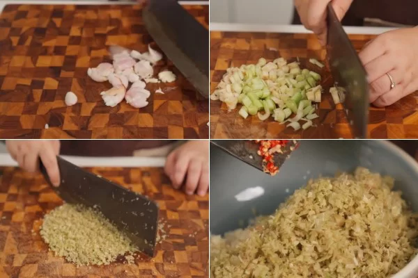 Băm hành tím, sả, ớt