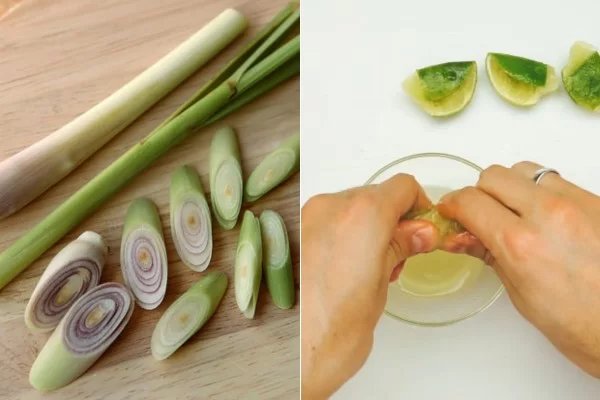 Cắt nhỏ nguyên liệu, vắt nước cốt chanh