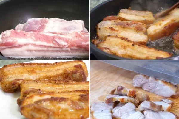 Chiên thịt ba rọi vàng thơm