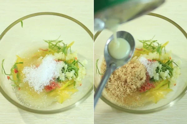 Công đoạn pha nước chấm gà hấp