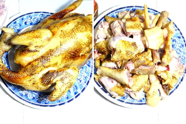 gà hơ qua trên lữa