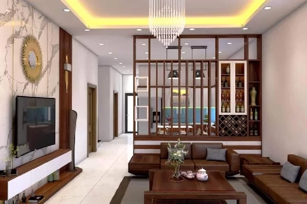 kệ gỗ trang trí tường phòng khách