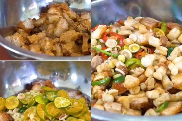 Lắc đều thịt ba chỉ chiên