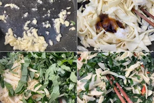 Làm măng xào tỏi với lá lốt