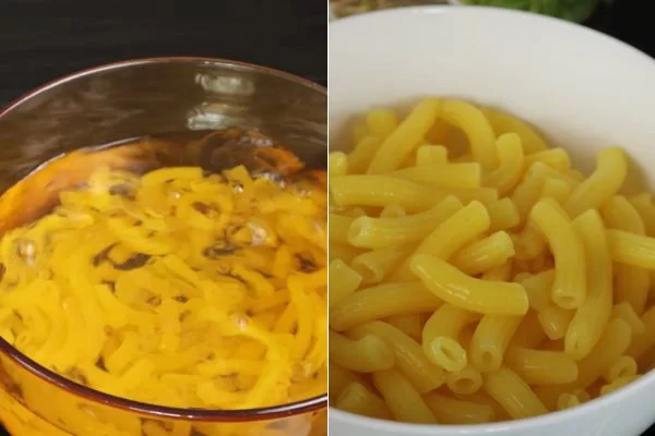 Luộc nui và ngâm vào nước lạnh