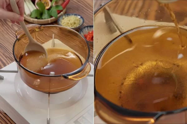 Nấu nước mắm với đường, để nguội