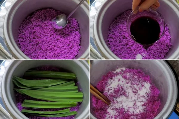 Nấu xôi lá cẩm bằng nồi cơm điện