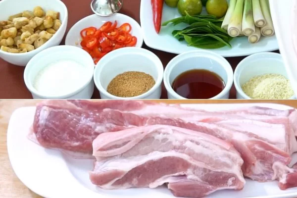 Nguyên liệu chế biến món thịt heo lắc sả tắc