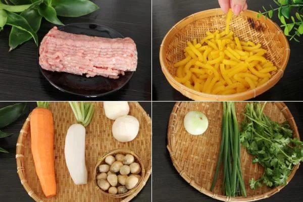 Nguyên liệu đơn giản để nấu nui thịt bằm