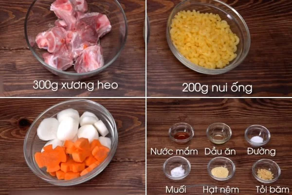 Nguyên liệu đơn giản để nấu nui xương heo