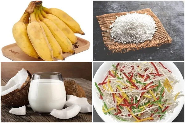 nguyên liệu làm chè chuối bột báng