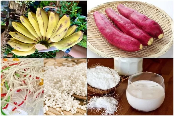 nguyên liệu nấu chè chuối khoai lang