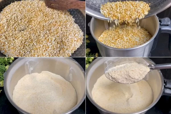 Rang gạo để làm thính trộn với tép