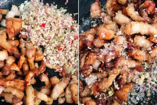 Rang thịt heo với sả, ớt, hành tím