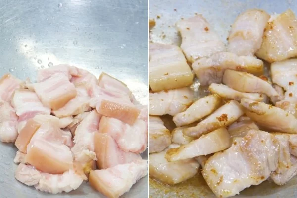 Rang thịt với một ít nước cho thịt vàng giòn