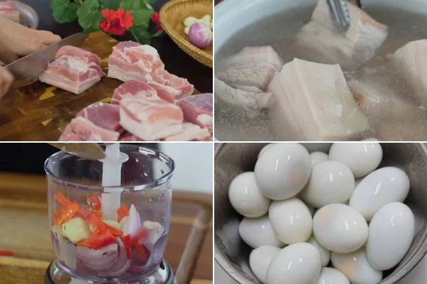 Sơ chế thịt ba chỉ, luộc trứng vịt